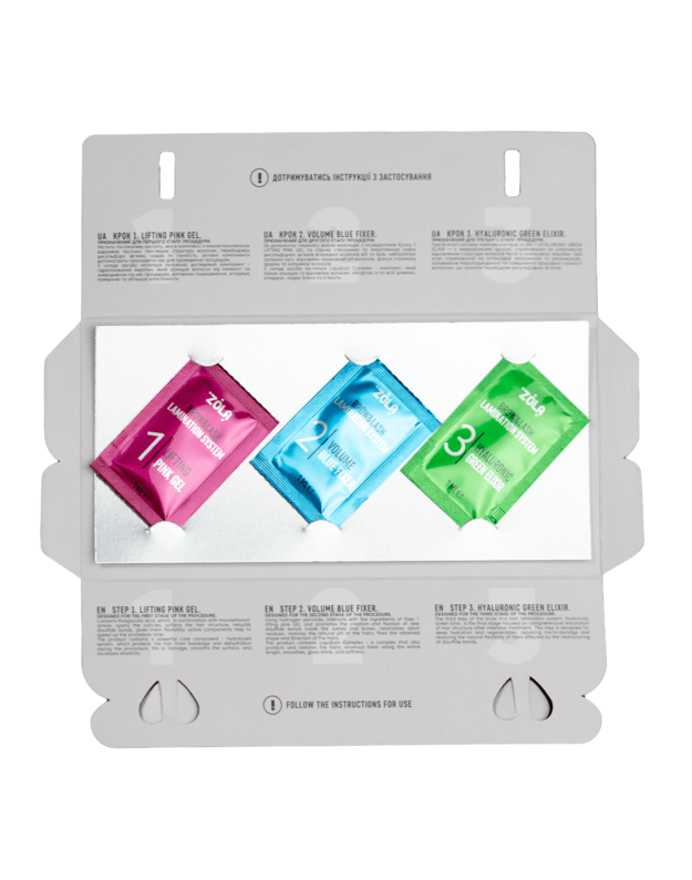 ZOLA Color Lab rinkinys laminavimui paketėliuose (3 x 1 ml)