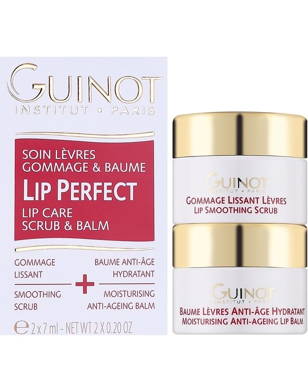 GUINOT Lip Balm and Lip Soothing Scrub drėkinamasis priešraukšlinis lūpų balzamas ir šveitiklis, 2x7 ml